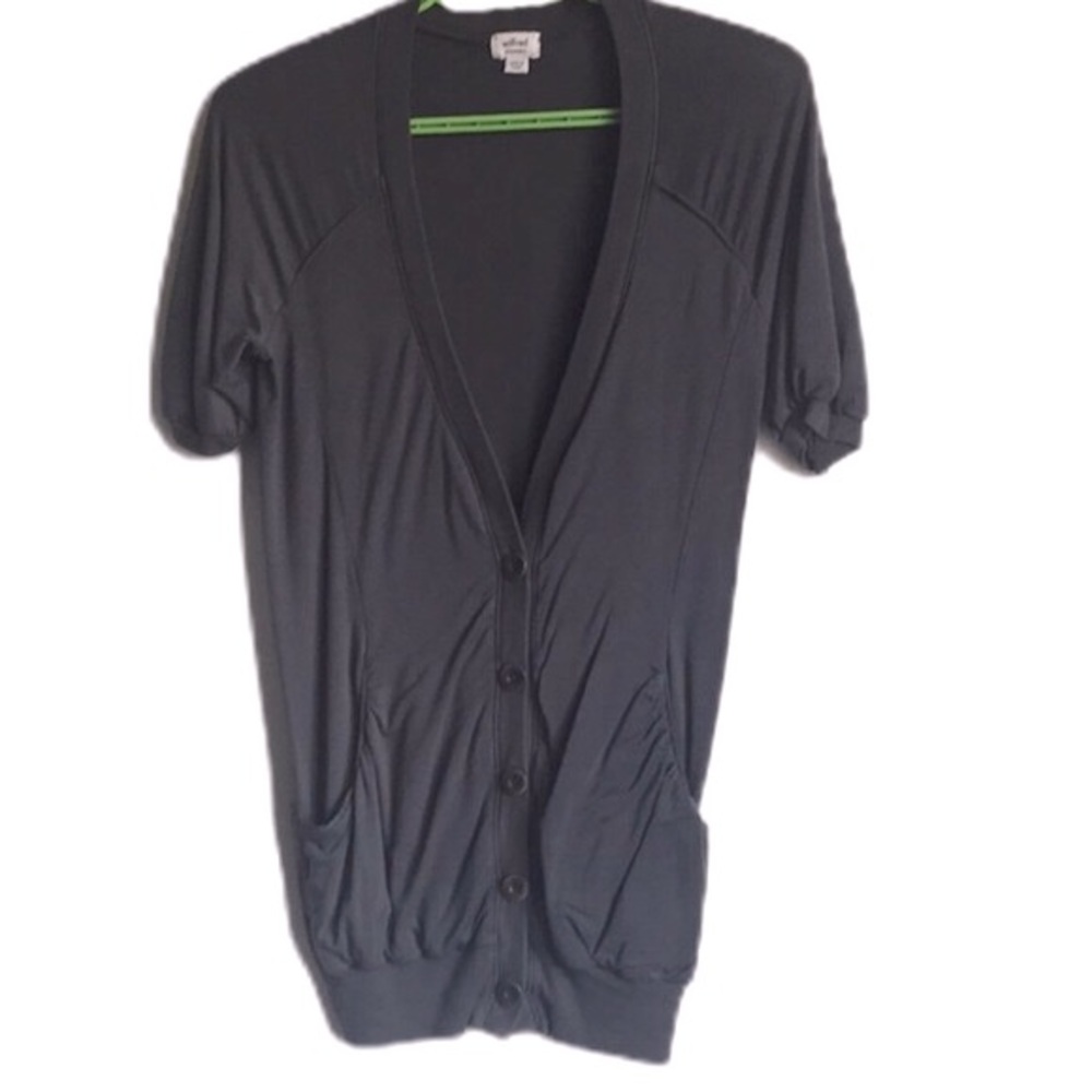 WILFRED Charcoal Grey Plunge Front V- Neck Short Sleeve Button Cardigan Size XXS